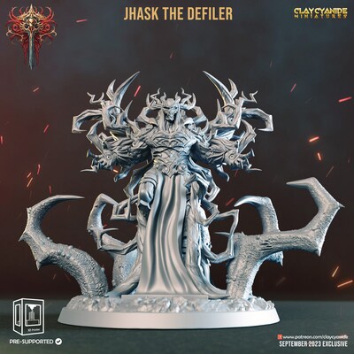 Jhask the Defiler from Clay Cyanide's Chernobog 2 set. Total height apx. 81mm. Unpainted resin miniature - image1